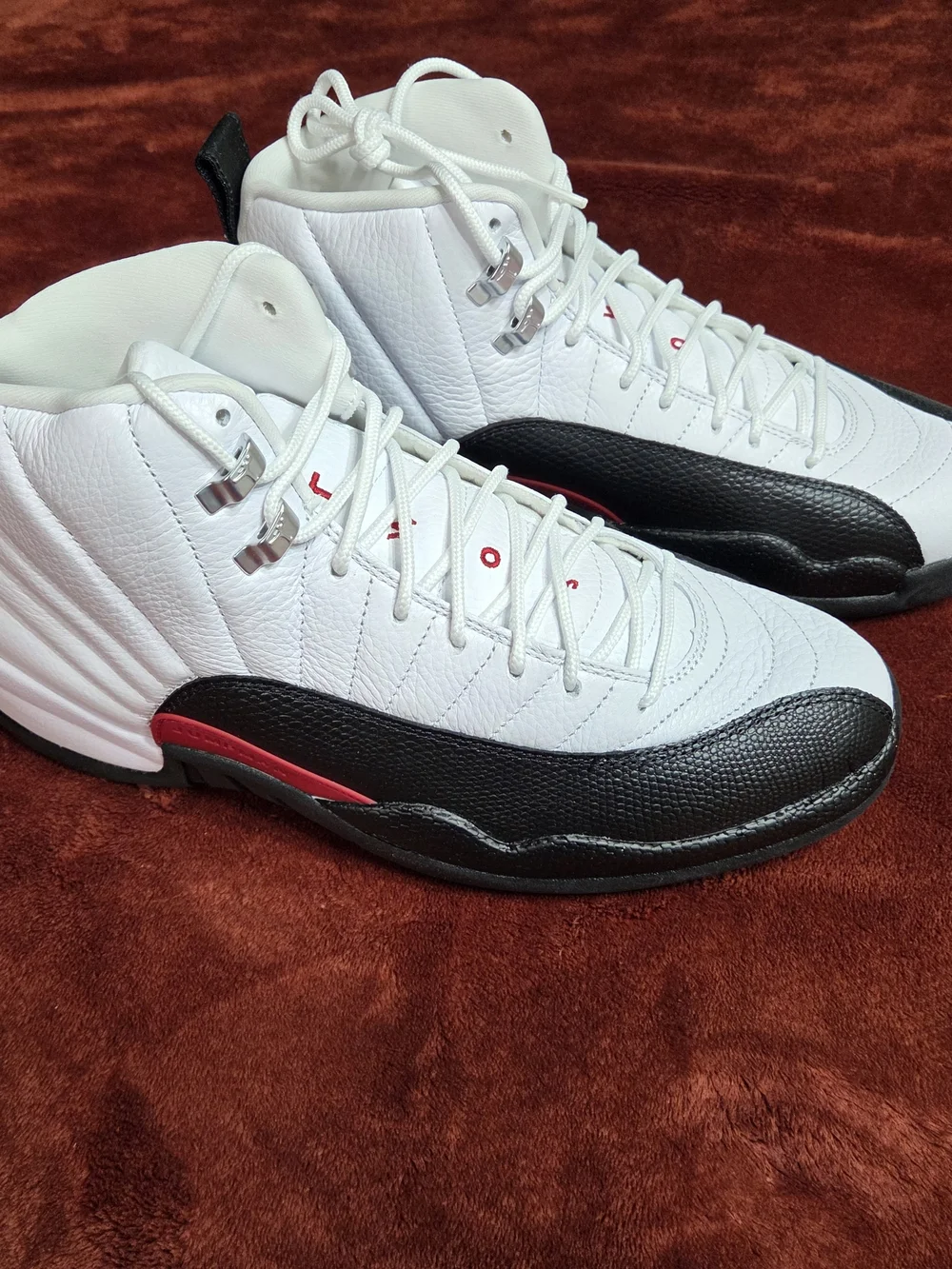Air Jordan 12 Men's White Black and Red High-Top Basketball Sneakers